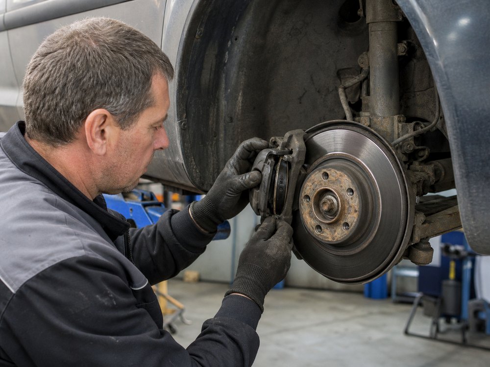 Meistras tikrina automobilio stabdžius